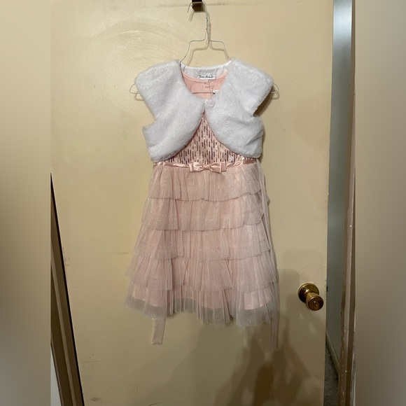 Jona Michelle Sz 5 pink dress white vest sleeveless sequin low waisted - Picture 3 of 7